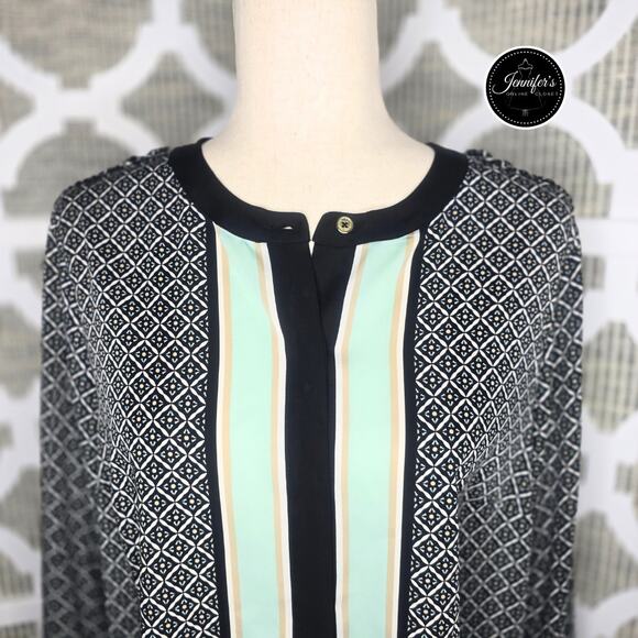 3/$30 Dana Buchman Multicolored Silk Like Roll Tab Sleeve Tunic/Blouse Size 8 - Picture 4 of 13